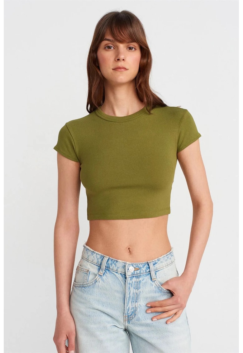 Tricou femei - slim fit - verde kaki - bumbac cu elastan - maneca scurta