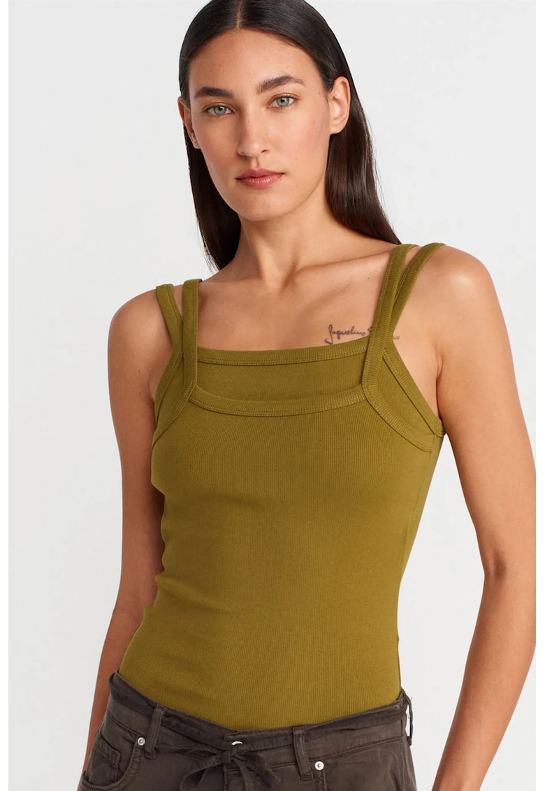 Bluza dama - bluza fara maneci - verde masliniu - bumbac-elastan
