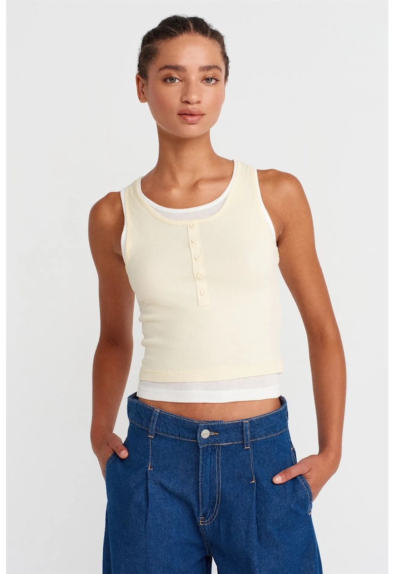 Bluza dama - bumbac reiat - fara maneci - crem natural