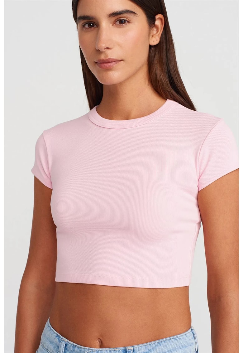 Tricou dama roz pudrat slim fit - Blush Pink