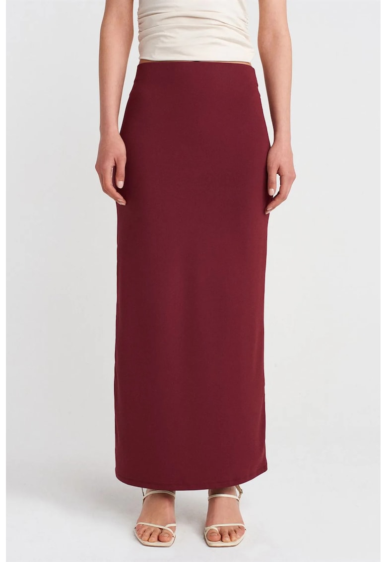 Fusta creion maxi - rosu burgundy - talie inalta - elastic - material nylon