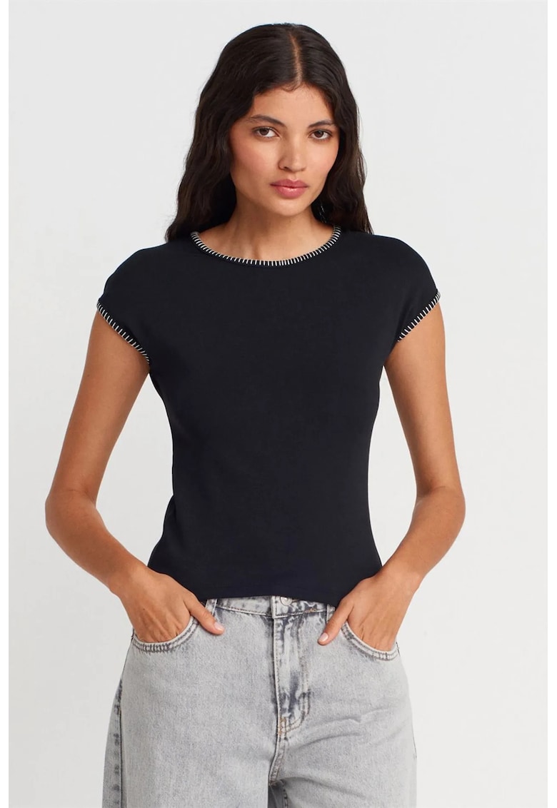 Tricou dama - slim fit - negru - bumbac elastan
