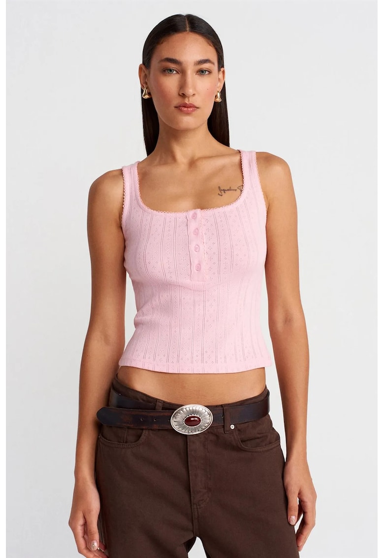 Bluza dama - slim fit - decolteu patrat - roz pudrat - bumbac
