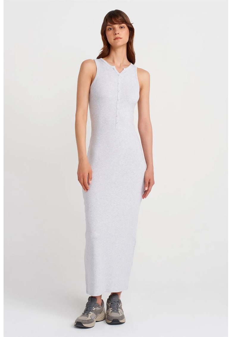 Rochie Maxi - Gri deschis - Casual - Amestec de bumbac