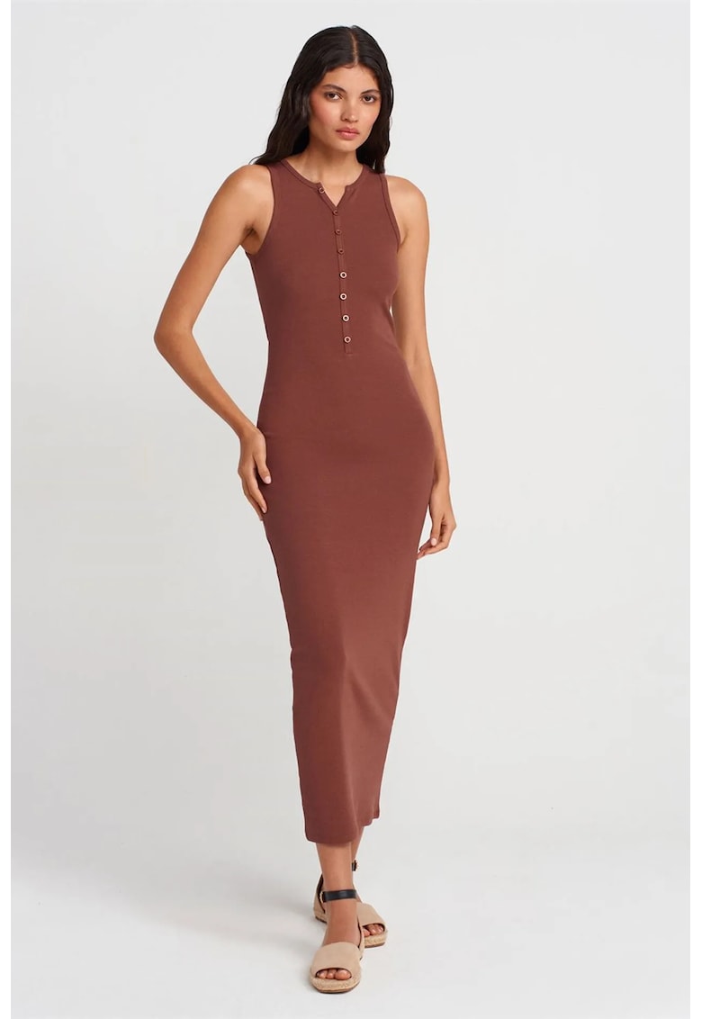 Rochie Maxi - Casual - Guler rotund - Maro castaniu - Amestec de bumbac