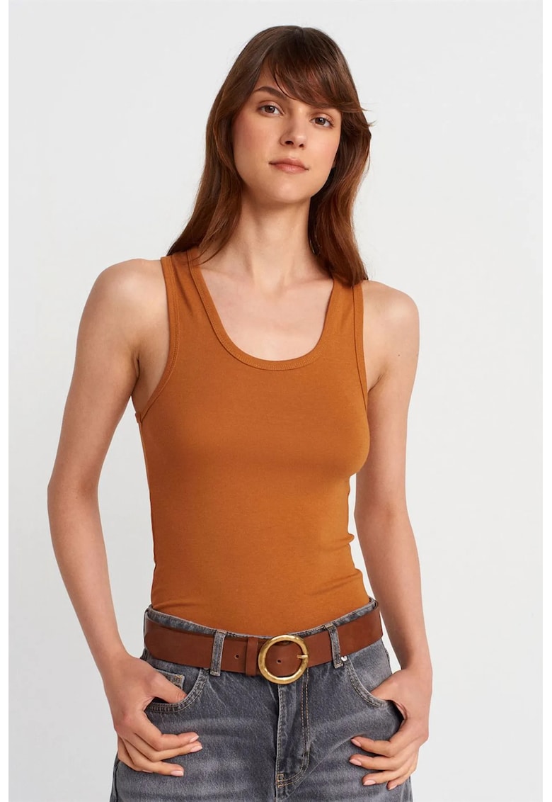 Bluza dama - fara maneci - casual - maro camel - bumbac-modal-elastan
