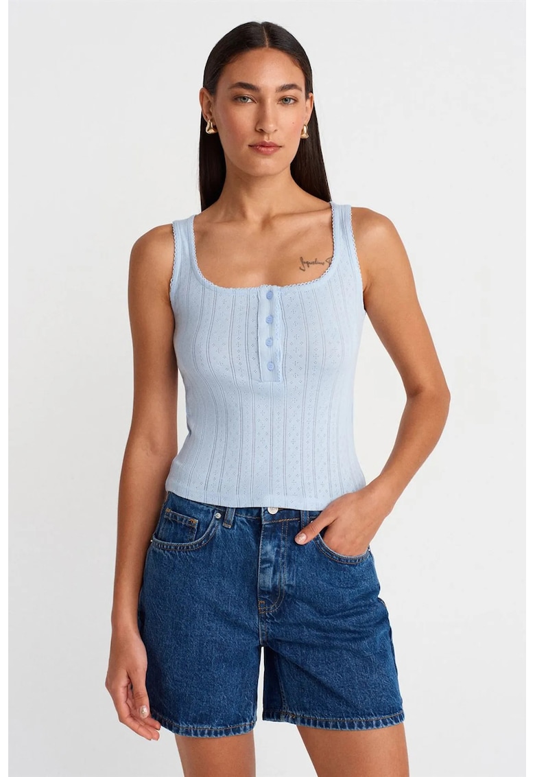 Bluza dama - Bluza Slim Fit din bumbac reiat - Albastru deschis - Casual