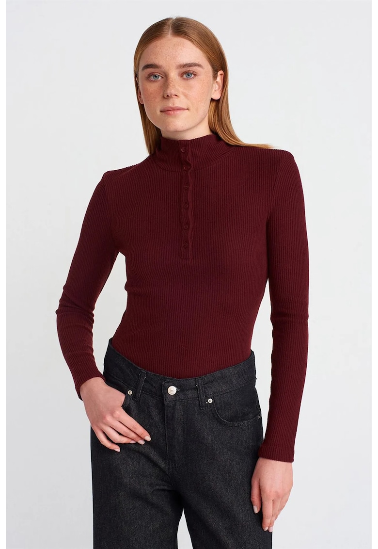 Bluza dama - mulata cu guler pe gat - rosu burgundy - maneca lunga - poliester-viscoza-elastan