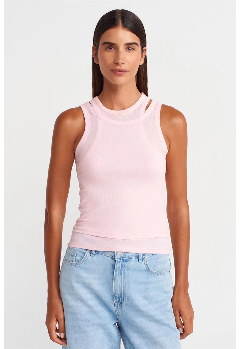 Bluza dama - crop - slim fit - roz pudra - 100% bumbac