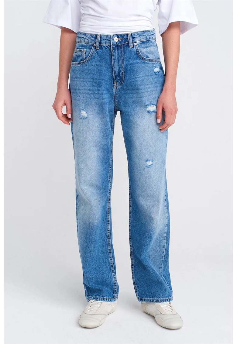 Blugi dama - Mom - talie inalta - croiala larga - denim albastru deschis-mediu - 100% bumbac
