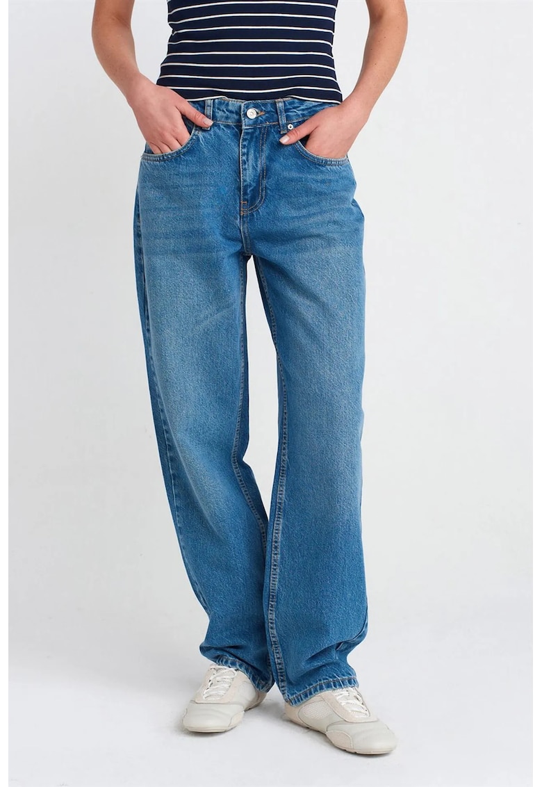 Blugi dama - talie inalta - croiala balon - albastru mediu - Denim -