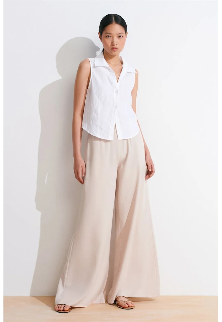 Pantaloni dama - Palazzo - talie inalta - picior larg - bej natural - Tencel