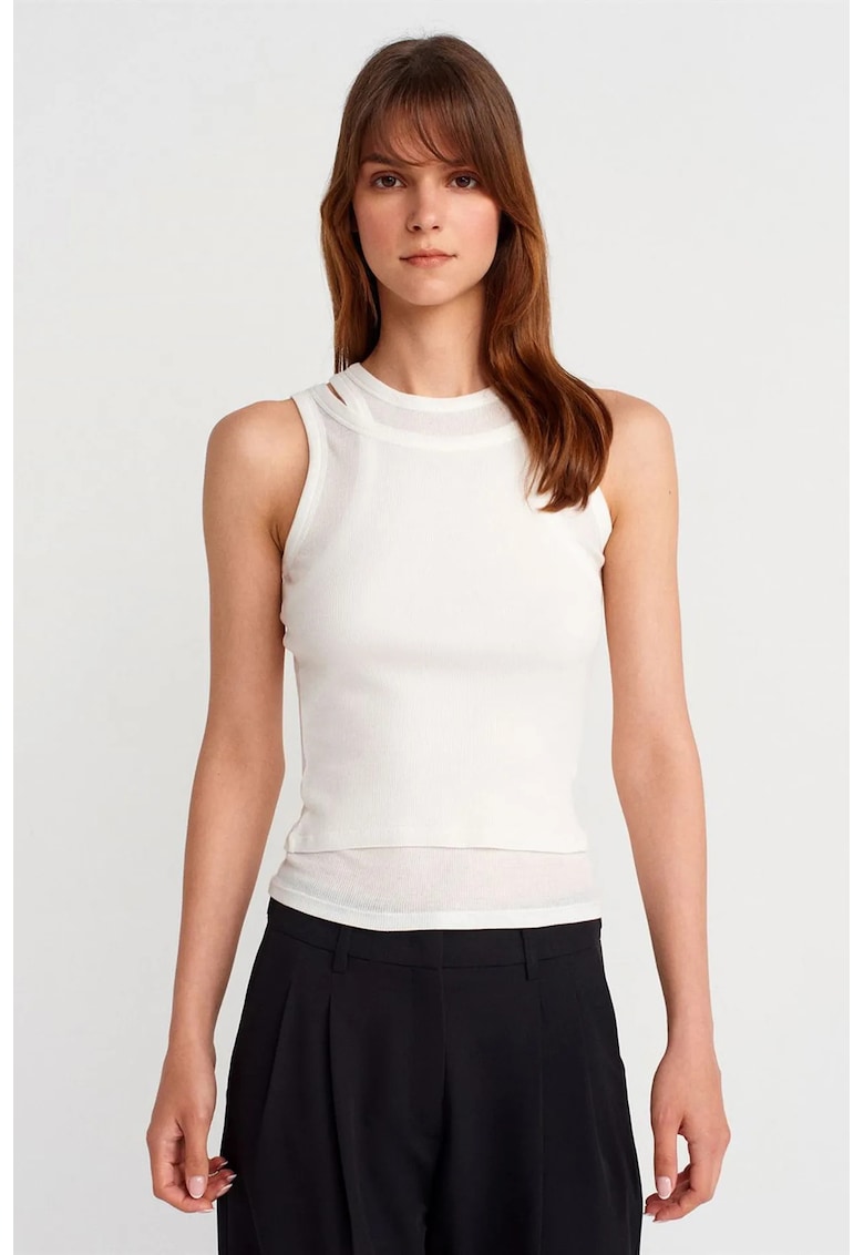 Bluza crop - bumbac - slim fit - alb - fara inchidere