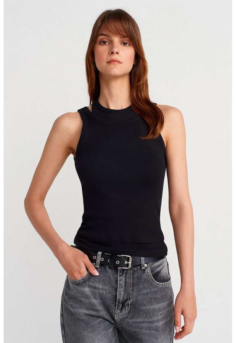 Bluza dama - crop - negru - 100% bumbac - fara inchidere - cu nervuri