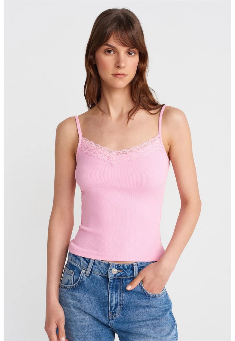Bluza dama - Cami din dantela tricotata - captusita - roz pudra - bumbac-elastan