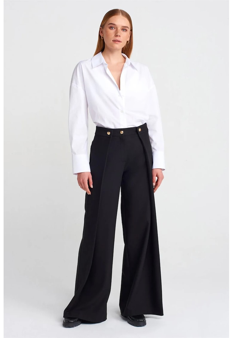 Pantaloni dama - talie inalta - croiala larga - negru - crep -