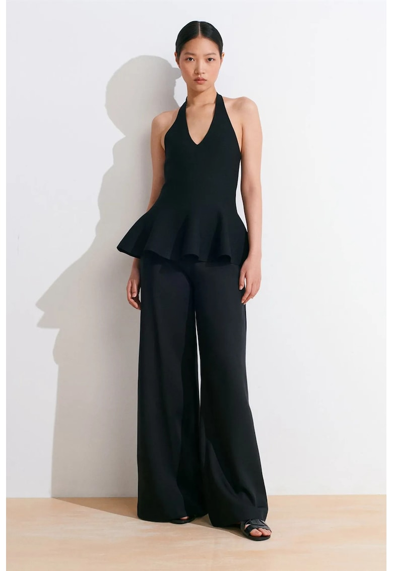 Pantaloni dama - palazzo - talie inalta - negru - Tencel