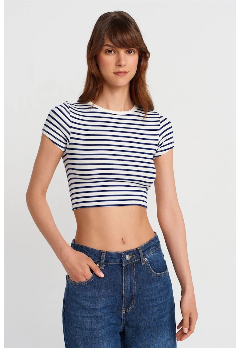 Bluza dama casual - dungi - alb/negru - viscoza cu elastan