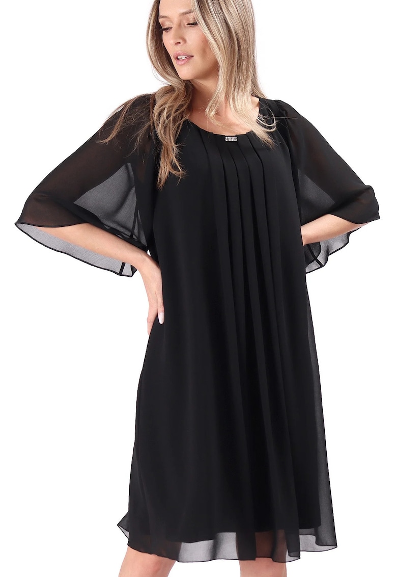 Rochie de ocazie din voal uni cu aplicatie - Negru