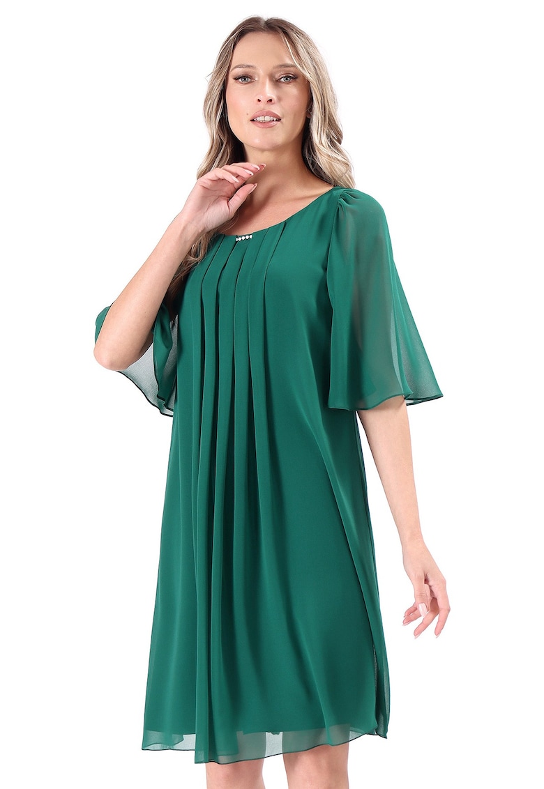 Rochie de ocazie din voal uni cu aplicatie - Verde