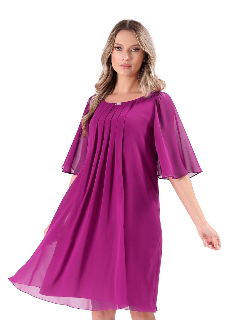 Rochie de ocazie din voal uni cu aplicatie - Fucsia