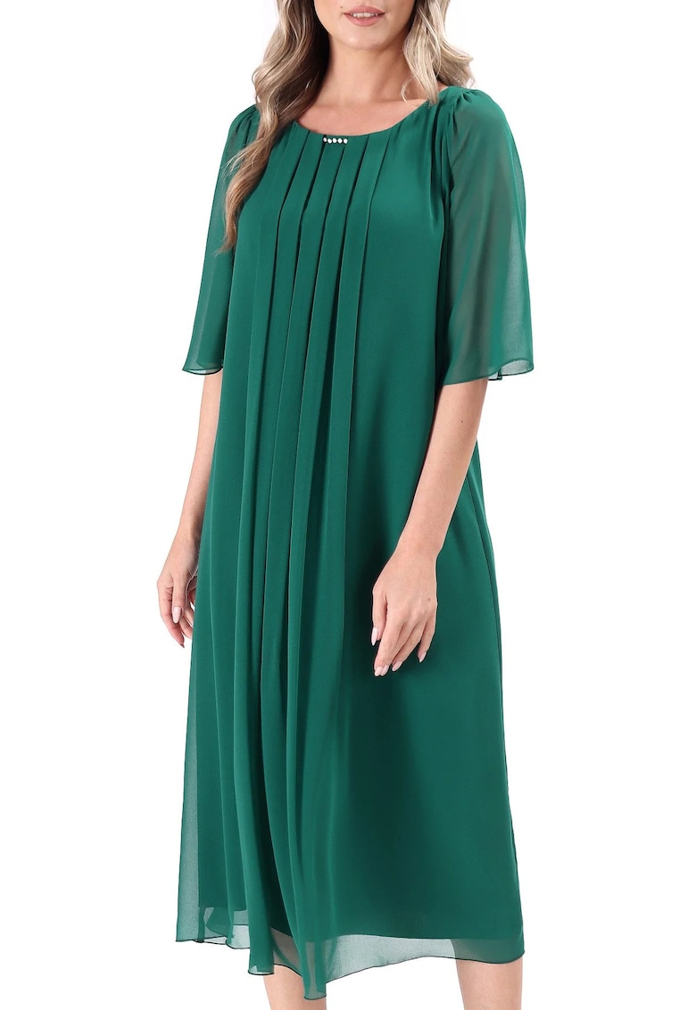 Rochie de ocazie din voal uni cu maneci evazate - Verde