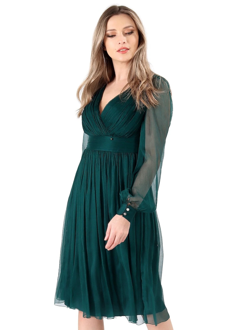 Rochie eleganta din voal de matase naturala - Verde smarald