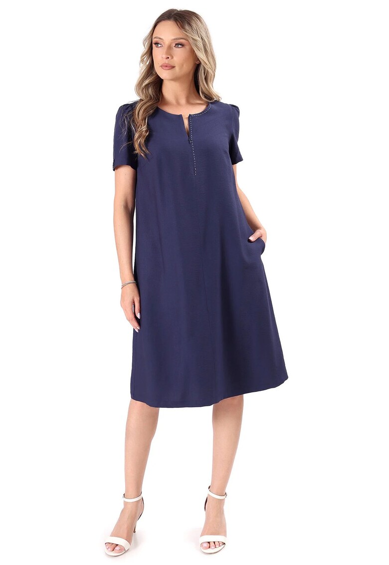 Rochie evazata din viscoza usor creponata - Bleumarin
