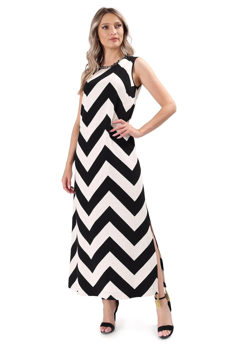 Rochie lunga din viscoza cu in cu slit pe lateral - Negru