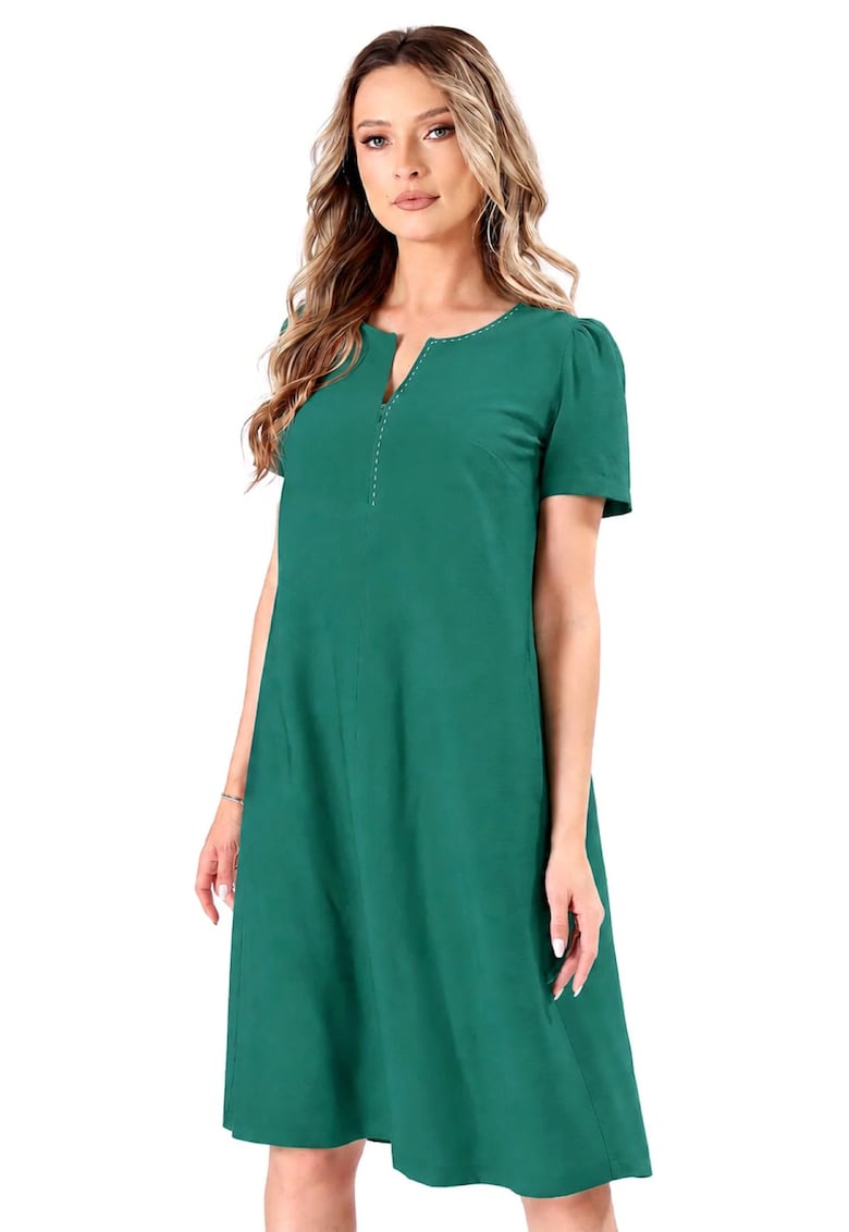 Rochie evazata din viscoza usor creponata - Verde