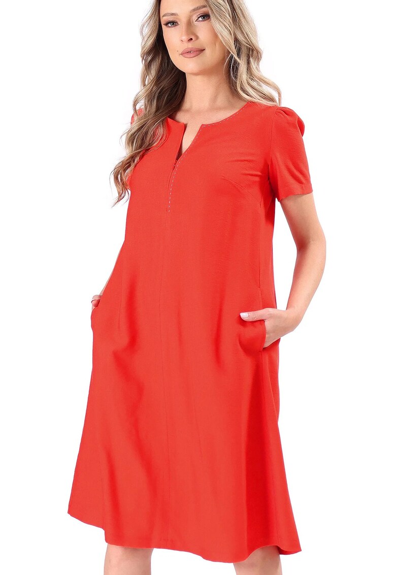 Rochie evazata din viscoza usor creponata - Rosu