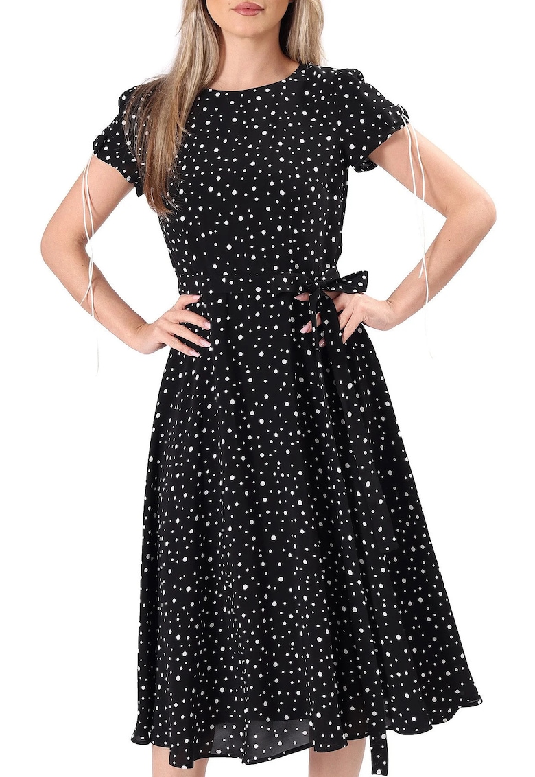 Rochie eleganta din viscoza imprimata cu picouri - Negru