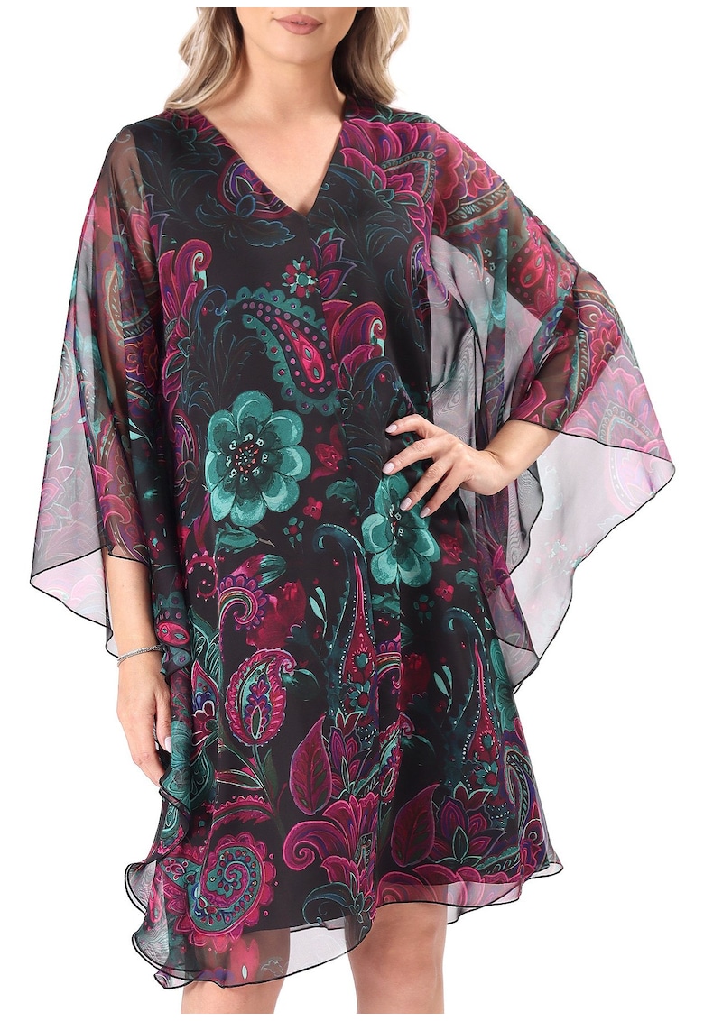 Rochie fluture din voal imprimat digital cu motive