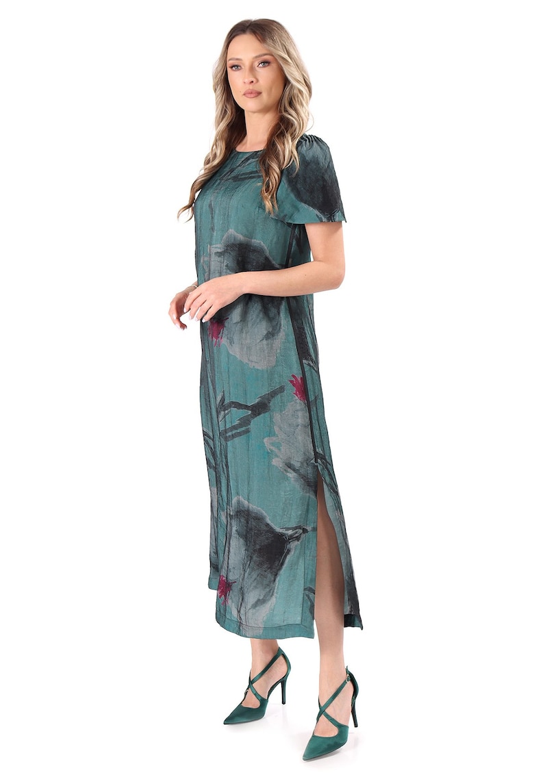 Rochie lunga din viscoza dublata cu strat de organza - Verde
