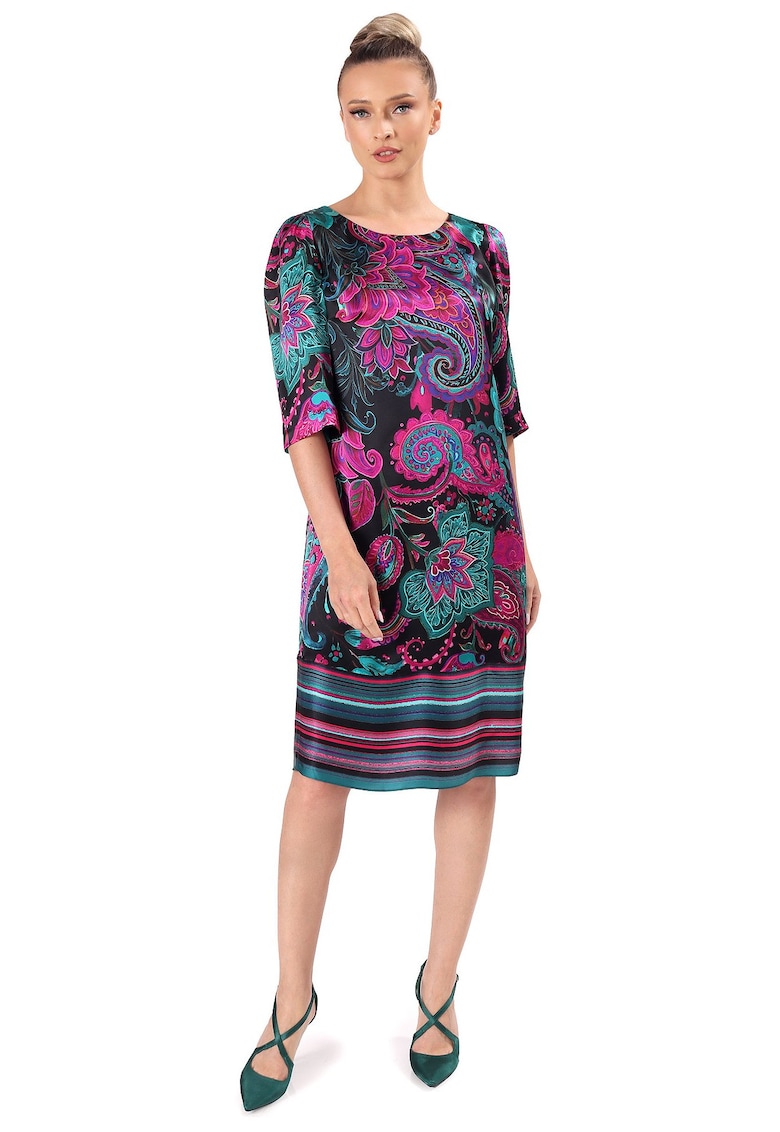 Rochie lejera din matase naturala imprimata cu motive paisley - Mov
