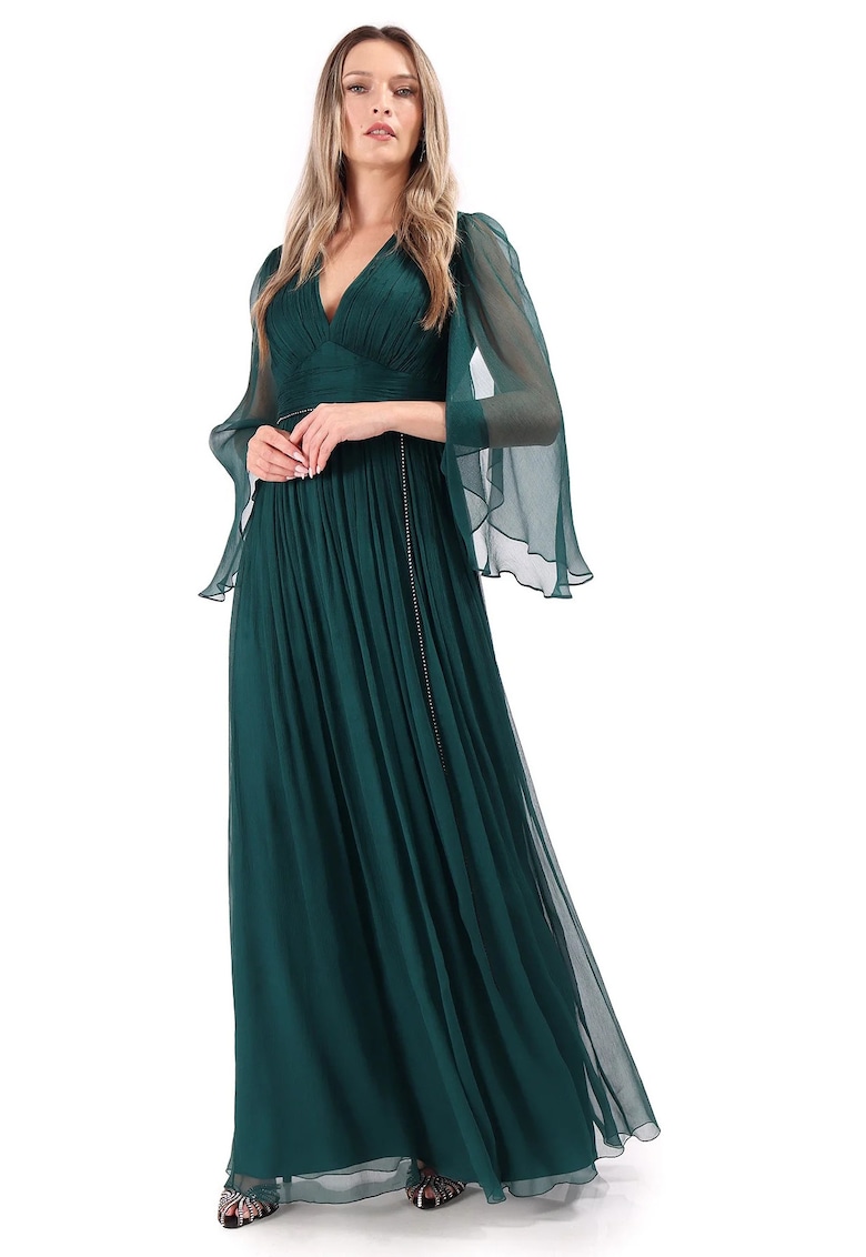 Rochie de seara lunga din voal de matase naturala - Verde smarald