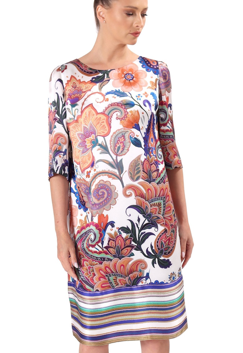 Rochie lejera din matase naturala imprimata cu motive paisley - Bej