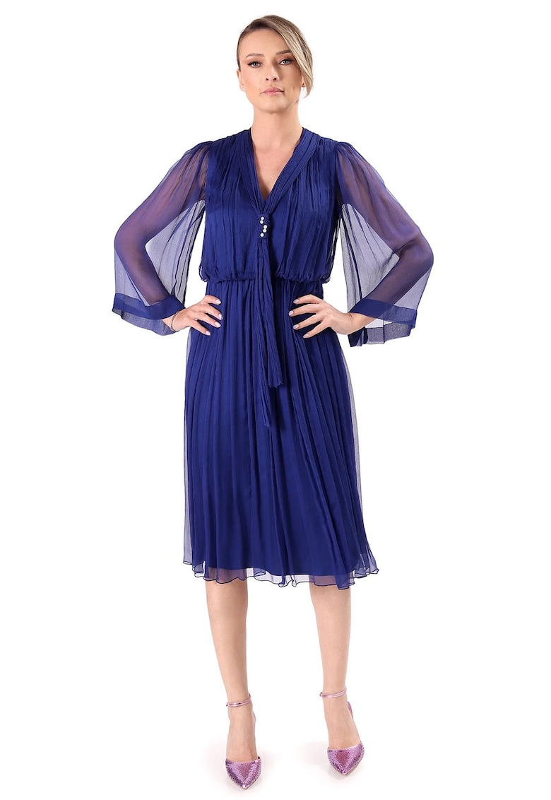 Rochie de seara din voal de matase naturala - Bleumarin