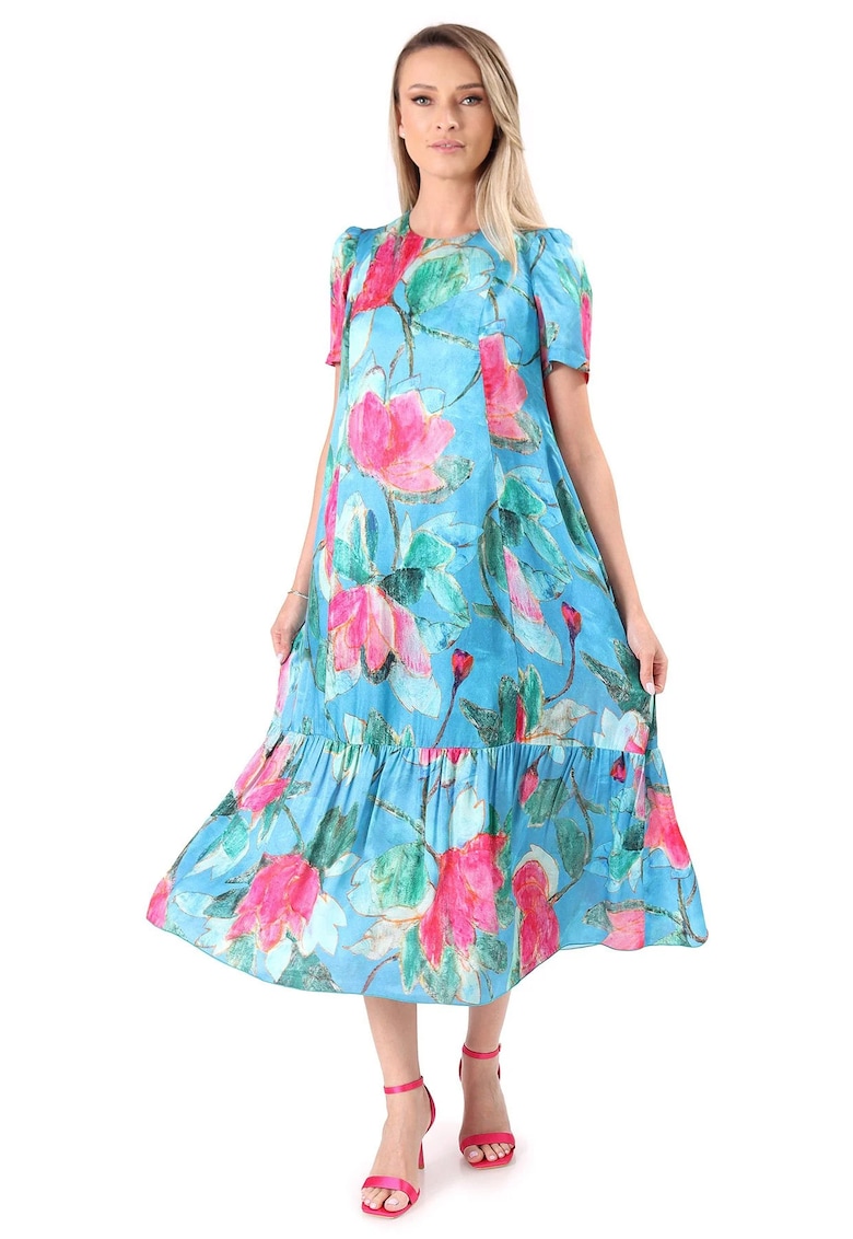 Rochie midi lejera din viscoza cu matase naturala - Albastru