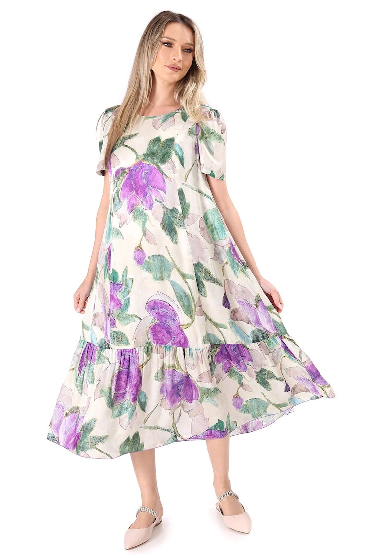 Rochie midi lejera din viscoza cu matase naturala - Bej