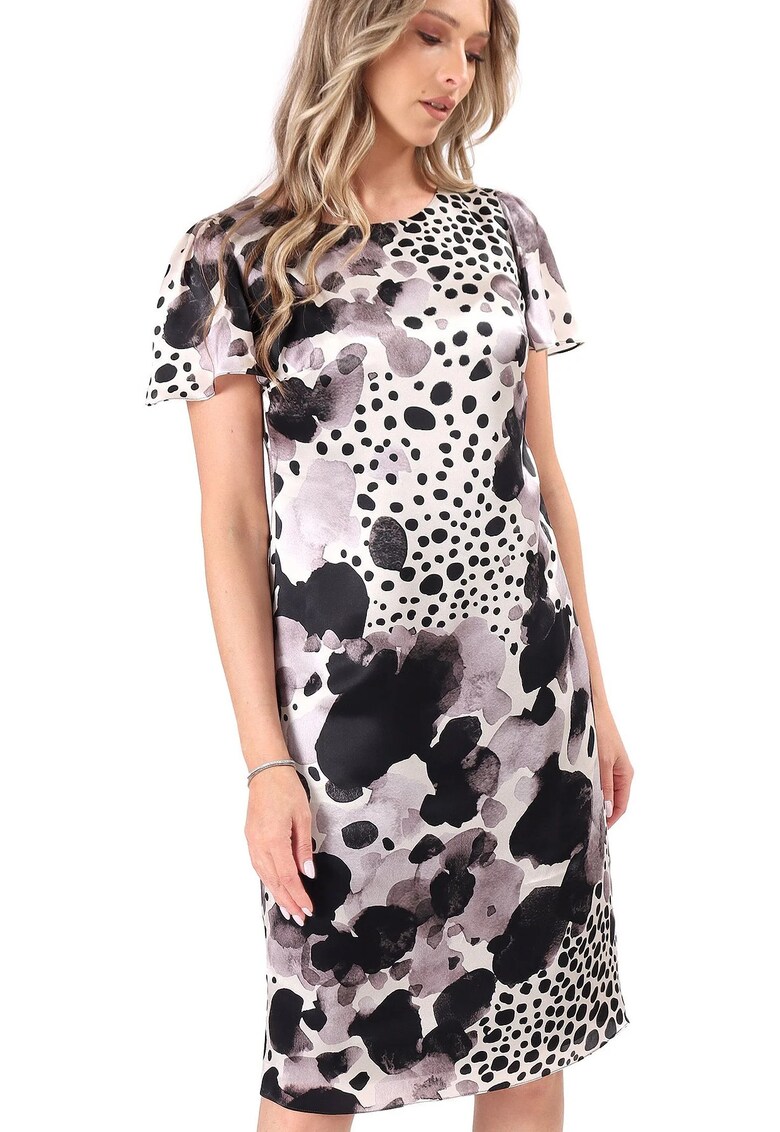 Rochie lejera din matase naturala imprimata cu motive geometrice - Gri