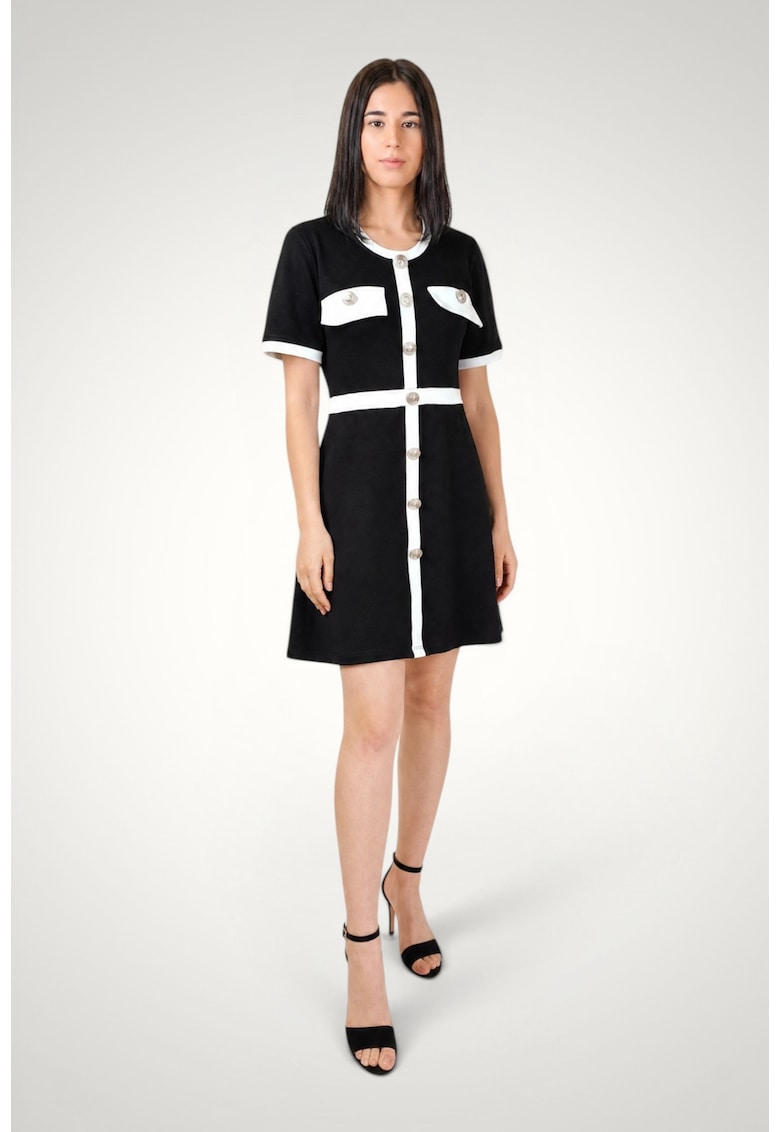 Rochie eleganta dama din bumbac premium cu nasturi metalici - Negru