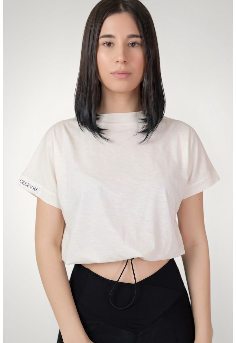 Tricou de dama ajustabil in talie din bumbac premium - Alb murdar