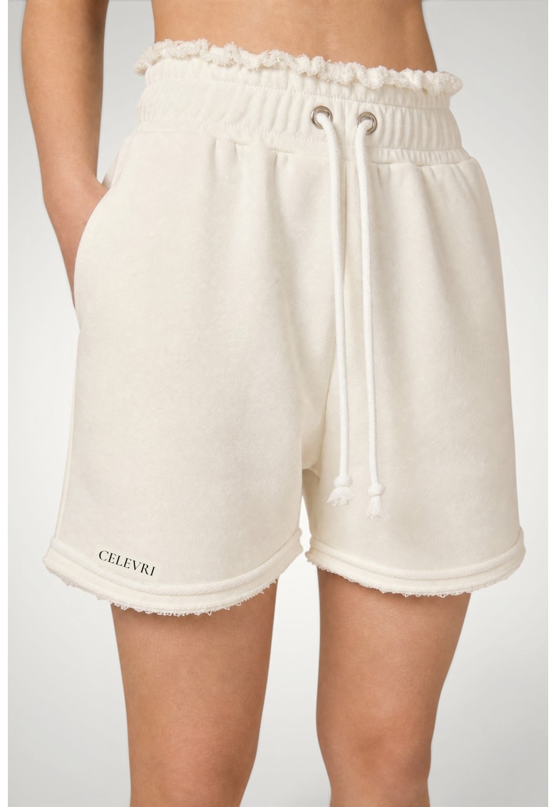 Pantaloni scurti dama - din bumbac premium - cu terminatii nefinisate - Alb