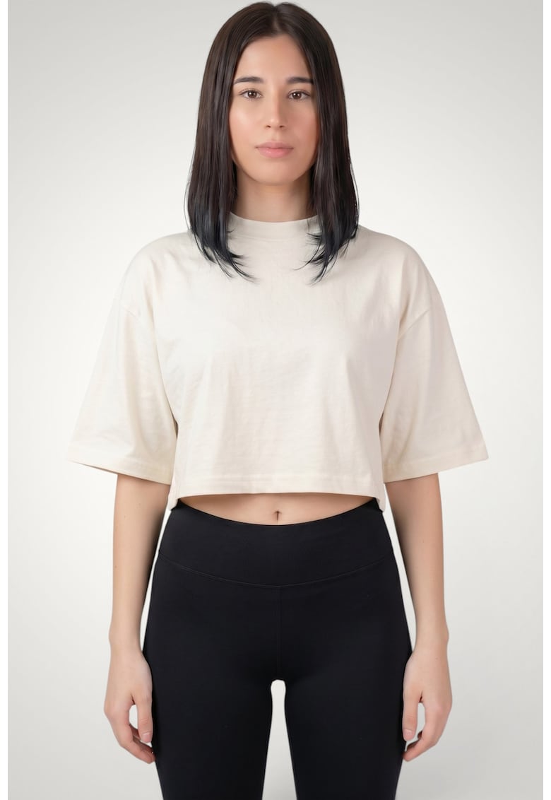 Tricou crop oversize de dama din bumbac premium - Alb murdar