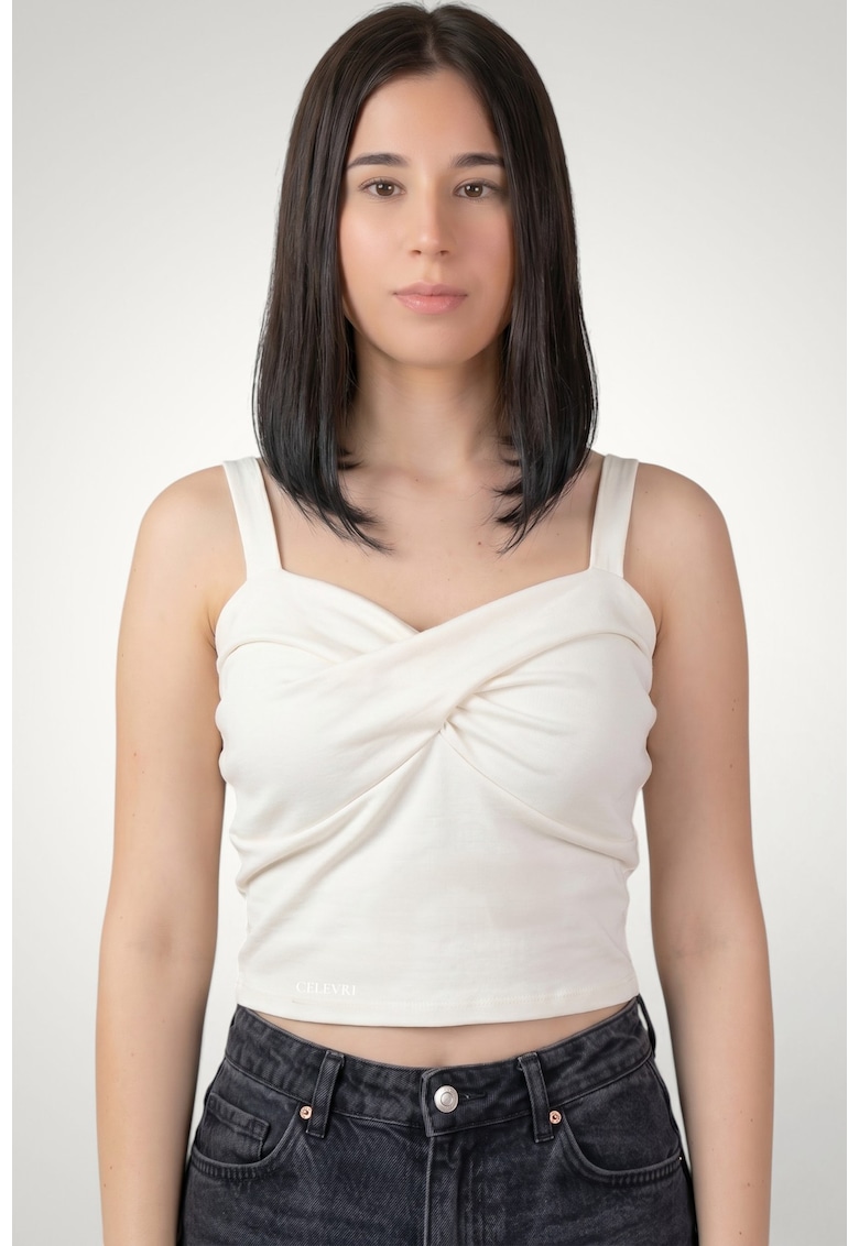 Top elegant cu bretele pentru dama din bumbac premium - Alb murdar