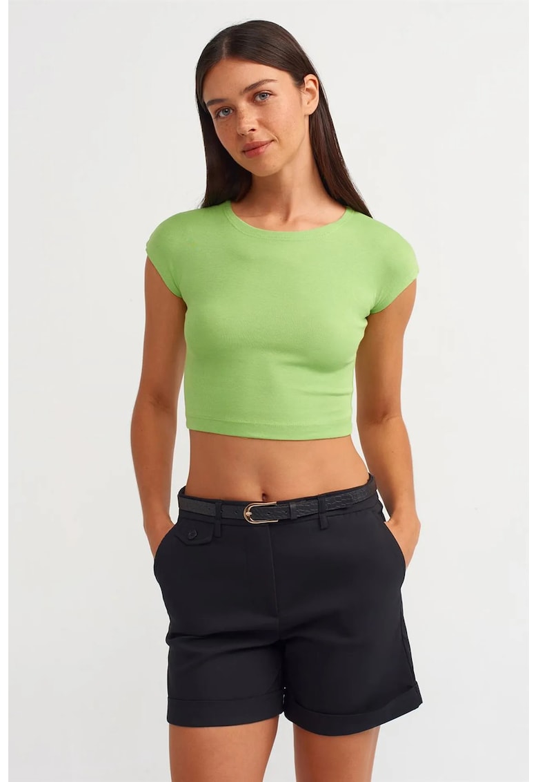 Tricou Femei Crop - Slim Fit - Elastic - Verde Lime - Bumbac-Modal-Elastan