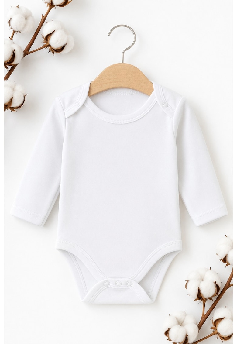 Body bebelusi alb din bumbac cu maneca lunga - cu capse