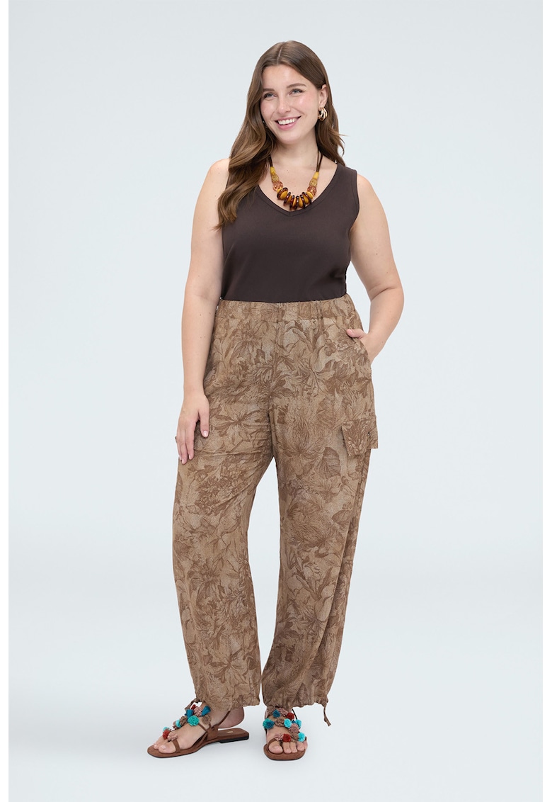 Pantaloni cargo cu imprimeu floral - Maro camel