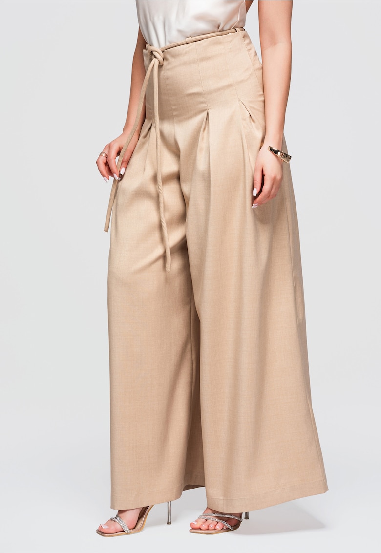 Pantaloni dama confortabili din poliester cu elastan - Maro camel